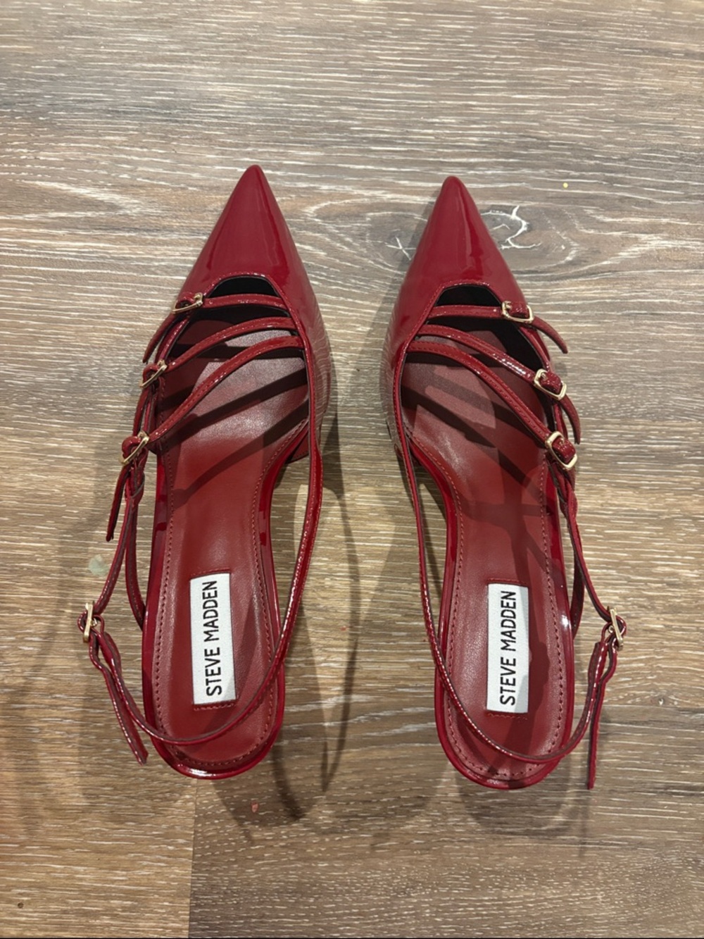 Steve Madden Red Pointed Slingback Flats with Strappy Buckles